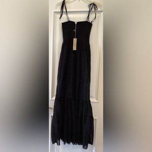 New Elan Black Midi Dress Eyelet Overlay Lined 100% Cotton Adjustable Straps